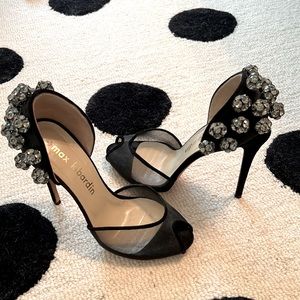 Max Kibardin Black Embellished Peep Toe Heels